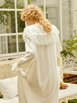 Derliaus Princesė Viskozė Moterų Ilgai Nightgowns Prarasti Nėriniai naktiniai drabužiai Pavasarį, Rudenį Elegantiškas Medvilnės Sleepwear Namų Drabužiai