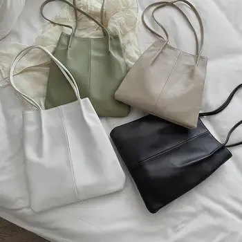 Didelės talpos krepšiai, moteriški krepšiai naujas paprastas pu odos pečių maišą rankinės ponios krepšiai kibirą krepšiai