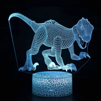 Dinozaurai 3D LED Iliuzija Žibintas 3D Optinė Iliuzija Šviesos 7 spalvų Įvairiaspalvis USB Namų Puošybai Spalva Permainingi Lempos berniukams