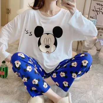 Disney Mickey animacinių filmų medvilnės Pavasarį ir Rudenį Pižama Minnie Ponios, Mergaitės Sleepwear Namų Drabužių Pižamą naktiniai drabužiai