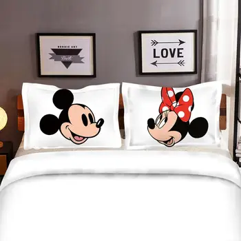 Disney Vaikams, 3D patalynės komplektas Antklodžių užvalkalus Užvalkalai patalynės komplektai Vaikams, cartoon Mickey Minnie Minkštas Mielas lova rinkinys