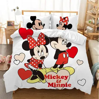 Disney Vaikams, 3D patalynės komplektas Antklodžių užvalkalus Užvalkalai patalynės komplektai Vaikams, cartoon Mickey Minnie Minkštas Mielas lova rinkinys