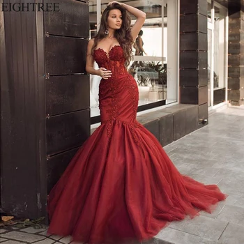 Eightree Bordo Undinė Vakaro Suknelės 2021 Brangioji Rankovių Ypatinga Proga-Suknelė Elegantiškas Valymo Traukinio Prom Šalis Suknelė
