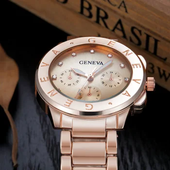Garsaus Prekės Ženklo Gold Crystal Ženevos Atsitiktinis Kvarco Žiūrėti Moterų Nerūdijančio Plieno Suknelė Laikrodžiai Relogio Feminino Vyrų Laikrodis Karšto