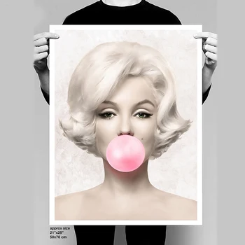 Garsus Žvaigždžių Plakatų Audrey Hepburn Marilyn Monroe Bubble Gum Wall Art Plakatai, Drobė Spausdinti Sienos Nuotraukas, Mergaitė Kambario Dekoro