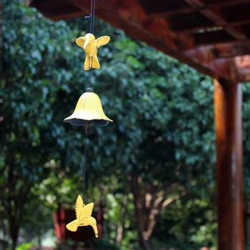 Geležies bell lauko metalo vėjo varpeliais, du kartus hummingbird vaizdingas šventykla dovana pakabukas ornamentu namų dekoracijas aeolian varpai