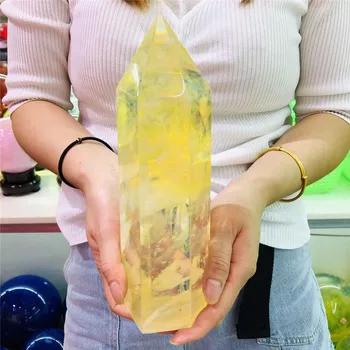 Geltona lydyto kvarco kristalų taško gydymo obeliskas šešiakampe lazdelė Reiki dovana draugams ir šeimos skatinti gamtos sveikatos