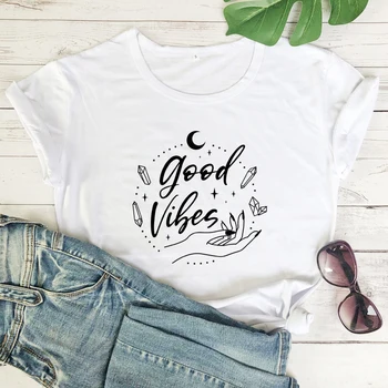 Gerai Ritmais Dangaus Mėnulis Print T-shirt Dvasinio Moterų Grafinis Witchy Marškinėlius Drabužių Estetinės Goth Pobūdžio Top Marškinėliai