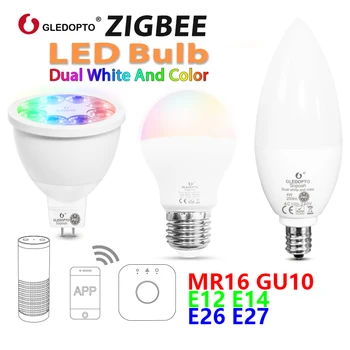GLEDOPTO ZigBee 3.0 RGB+BMT Smart vietoje šviesos downlight GU10 MR16 E26 žvakių lemputė E12 E14 smart lemputė E27 dirbti su alexa