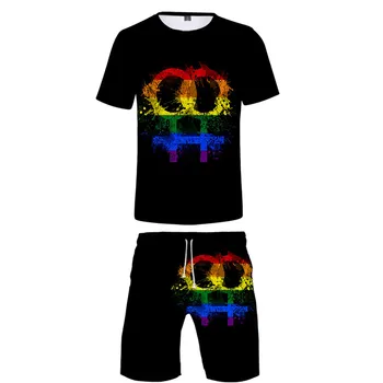 Gėjų, Lesbiečių Meilė Vaivorykštės Vėliavos Dizainas Drabužių LGBT Rinkiniai Vasaros Trumpas Rankovės marškinėliai+Atsitiktinis Valdybos Šortai vyriški LGBT Rinkiniai marškinėliai