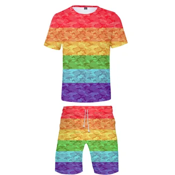Gėjų, Lesbiečių Meilė Vaivorykštės Vėliavos Dizainas Drabužių LGBT Rinkiniai Vasaros Trumpas Rankovės marškinėliai+Atsitiktinis Valdybos Šortai vyriški LGBT Rinkiniai marškinėliai
