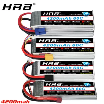HRB 2S 3S 4S Lipo baterija 11.1 V, 14.8 v 4200mah 60C Lipo 1:10 1:12 rc Sunkvežimių Buggy, Truggy automobilio baką nepilotuojamų sraigtasparnių XT60-T plug