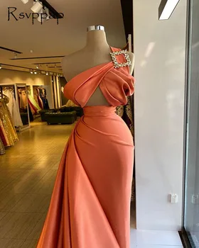 Ilgai Oranžinė Vakarinės Suknelės 2020 Liesas Vieną Petį Naujo Dizaino Afrikos Moterų Ruoželiniu Satino Oficialią Vakaro Šalis, Chalatai Su Traukiniu