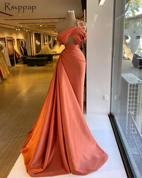 Ilgai Oranžinė Vakarinės Suknelės 2020 Liesas Vieną Petį Naujo Dizaino Afrikos Moterų Ruoželiniu Satino Oficialią Vakaro Šalis, Chalatai Su Traukiniu
