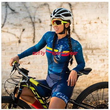 Kafitt Mėlyna Moterų ilgai Triatlonas Dviračių drabužius Skinsuit rinkiniai Macaquinho Ciclismo Feminino MTB DVIRATĮ Drabužių Jumpsuit rinkiniai