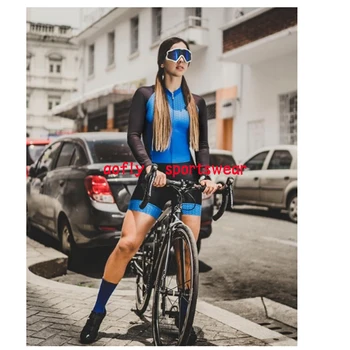 Kafitt Mėlyna Moterų ilgai Triatlonas Dviračių drabužius Skinsuit rinkiniai Macaquinho Ciclismo Feminino MTB DVIRATĮ Drabužių Jumpsuit rinkiniai