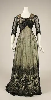 Kamuolys gown1908 Americansilkcottonglassmetallic sriegis Viktorijos dress satino suknelė ponios palaidinė