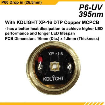 KDLITKER P6-UV UV365nm UV395nm 3V - 12V 1-Režimo UV P60 Drop-in (Dia. 26.5 mm)