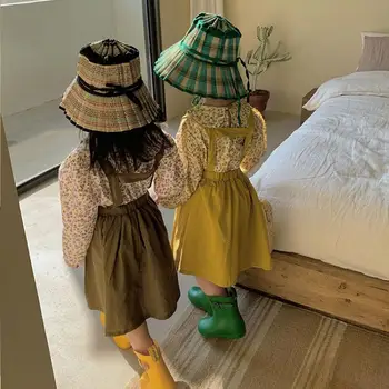 Korėjos Baby Girl Drabužius, Nustatyta, Vaikams, Vaikų Vintage Suknelė Bamblys Suspender Sijonas+Gėlių Palaidinė Graži Mergaitė, Drabužiai