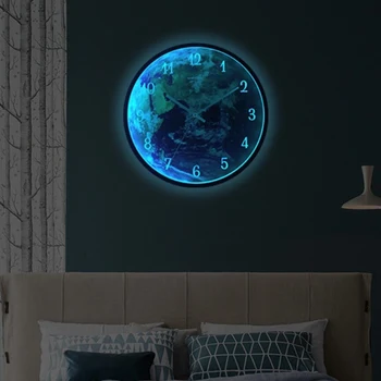 LED garso ir šviesos dvejopo šviesos kontrolės sieninis laikrodis kūrybos žemės namų laikrodis kambarį dekoratyvinis kabo laikrodis