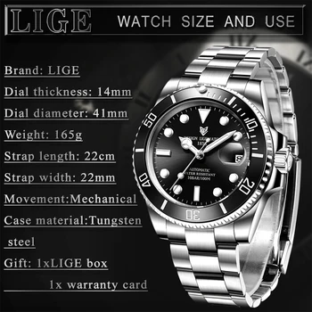 LIGE DIZAINO 2020 Prabangių Vyrų Mechaninis Laikrodis Nerūdijančio Plieno GMT Žiūrėti Top Brand Safyro Stiklas Vyrų Laikrodžiai reloj hombre
