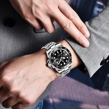LIGE DIZAINO 2020 Prabangių Vyrų Mechaninis Laikrodis Nerūdijančio Plieno GMT Žiūrėti Top Brand Safyro Stiklas Vyrų Laikrodžiai reloj hombre