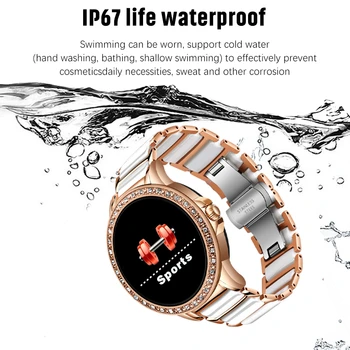 LIGE Naujas Smart Watch Širdies ritmas, Kraujo Spaudimas Informacija Priminimas Sporto Vandeniui Smart Watch Moterų Keramikos Dirželis Smartwatch