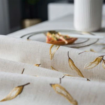 Lininė Siuvinėta Staltiesė Golden Leaf & Deimanto Modelis Vandeniui Lentelė Padengti Namų Valgomojo Šalies Šventinių Staltiesių Tekstilės