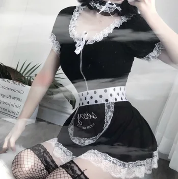Lolita Saldus Tarnaitė Suknelė Moterų Anime Cosplay Kostiumai, Apatinis Trikotažas Nėrinių Babydoll Japonijos Mielas Mokyklos Mergina Kostiumas Maid Apranga