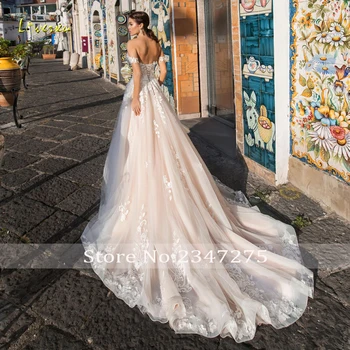 Loverxu Seksualus Backless Valtis Kaklo Lace A-Line Wedding Dress 