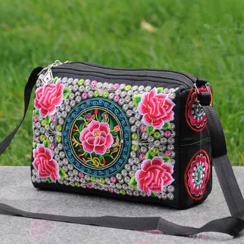 Mados Siuvinėjimo Moterys, Kelionių rankinės!Gražus Multi Gėlių aplikacija Lady Peties&Crossbody maišelį Bohemijos Trys sluoksniai Vežėjas