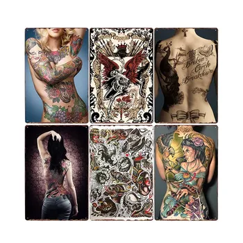 Meno Tatuiruotė Alavo Pasirašyti Seksualių Merginų Asmenybės Nuotraukas, Metalo, Ketaus, Dažymo Juosta Pub Klubo Namų Sienų Dekoras Metalo Plokštelės Pin Up Plakatas