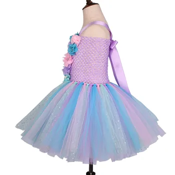 Merginos Pastelinių Mermaid Princesė Suknelė Su Lankelis Rinkiniai Baby Girl Gimtadienis Kostiumas Gėlių Tiulio Suknelė Cosplay Drabužiai