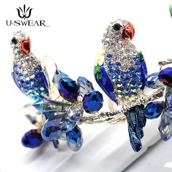 Mielas Paukščių Formos Baroko Crystal Crown Brides Royal Mėlyna Kristalų Rankų Darbo Karoliukai Vestuvių Papuošalai, Plaukų Aksesuarų, Princess Crown