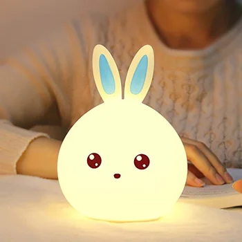Mielas Triušis LED Nakties Šviesos Daugiaspalvis Silikono Touch Jutiklio, Naktiniai staleliai, Lempa Vaikams, Kūdikių Bakstelėkite Kontrolės naktinė lempa USB Kabelis