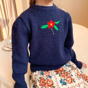 MILANCEL 2021 m. Pavasarį Naujų Mergaičių Megztiniai O Kaklo Išsiuvinėtu Gėlių Mergaičių Megztiniai Megztinis