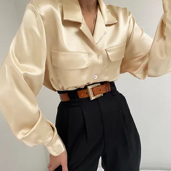 Moterų Atlasas Viršūnes ir Palaidinės 2021 Celmia Vintage Marškinėliai Plius Dydis S-5XL Atsitiktinis Palaidų Atvartas, Marškiniai, Elegantiškas Šalis Blusas Femininas