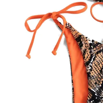 Moterų Bikini Komplektas Tigras Modelis Serpentine Spausdinti Bikini Užrišti Liemenėlė + Push Up Thong Maudymosi Ponios Leopardas Spausdinti Bikini 2020 M.