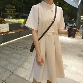 Moterų Kinų Stiliaus-Line Vasaros Ponios Suknelė trumpomis rankovėmis savo Ruožtu, Mandarinų Apykaklės Elegantiška Suknelė Nauja Mada Moterims Mini Suknelė