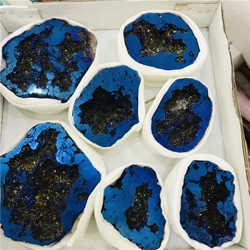 Natūralus Agatas Geode Tamsiai Mėlyna Drusy Kvarco Electroplated Grupių Kristalų Taškų Brazilijos Mineralų Pavyzdys Šalies Apdaila