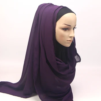 Naujas burbulas šifono Skara nėrinių kraštais musulmonišką hidžabą ilgai wrap skaros, paprastas lankelis šalikai didmeninė 180*75cm