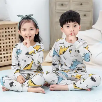 Naujas Žiemos Vaikai Pižama Dinozaurų Animacinių Filmų Sleepwear Vaikams Drabužių Nustatyti Rudenį Pižamos Vaikams Kūdikis Sleepwear Už Berniukas Mergaičių Pijimas
