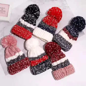 Naujausias Moterų Žiemos Skrybėlę Snaigės Dizaino Megzti Skrybėlę Pridėti Kailio Pamušalu, Šilta Žiemą, Skrybėlės Moterims Mados Mergaičių, Moterų Beanie Skrybėlių