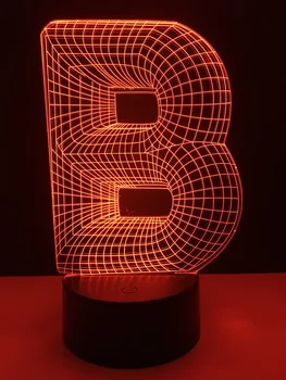 Naujiena 3D Lempos abėcėlės raidė B 7 spalva keičiasi Stalas Stalo LED Lemputė USB Jutikliniu Jungikliu, Nuotolinio valdymo pultelis namų apdailos juosta