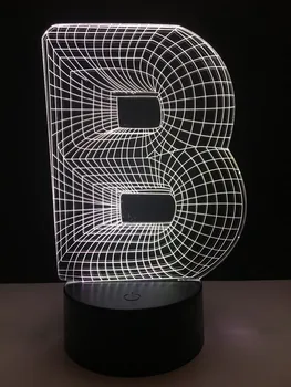 Naujiena 3D Lempos abėcėlės raidė B 7 spalva keičiasi Stalas Stalo LED Lemputė USB Jutikliniu Jungikliu, Nuotolinio valdymo pultelis namų apdailos juosta