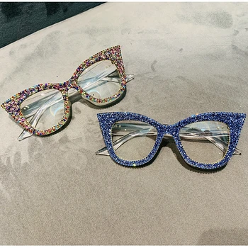 Negabaritinių akiniai nuo saulės moterims, rankų darbo bling cat eye akiniai nuo saulės Ponios derliaus aišku, skaitymo akiniai mados atspalvių Oculos