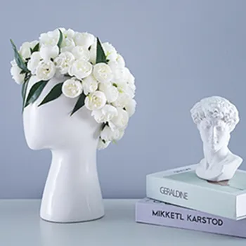 Nuevo Modelo de jarrón de cerámica con cabeza humana, retrato creativo, arreglo gėlių de agujero redondo, adornos decorativos,
