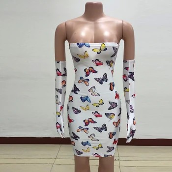 Off Peties Atgal Nėrinių Vasaros Drugelis Spausdinimo Suknelė Moterims Vasaros Ponios Pirštinės Atitikimo Suknelės Elegantiškas Šalis Klubo Mini Suknelė