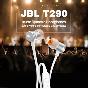 Originalus JBL T290 3.5 mm Laidinio Ausinės Stereo Muzikos, Sporto Pure Bass laisvų Rankų įranga 1-Mygtukas Nuotolinio Rankas-nemokamai Skambinti su Mic