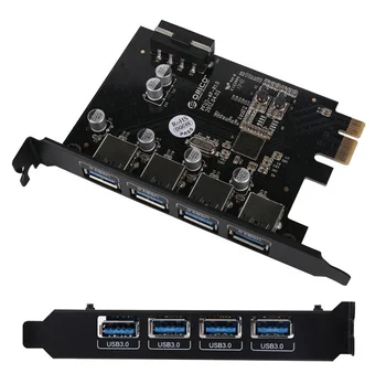 PCIE 4 Port USB 3.0 PCI-e Adapter PCI Express USB3.0 4 port HUB 5.0 Gbps 19Pin FL1100 chipset Paramos WIN10 WIN8 MAC OS